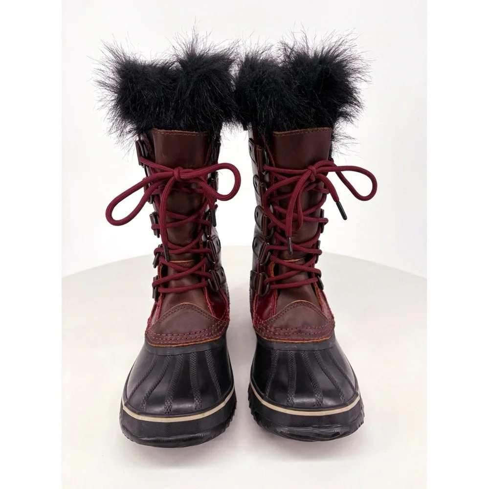 SOREL Joan of Arctic Premium Red Leather Snow Boots Size 6.5